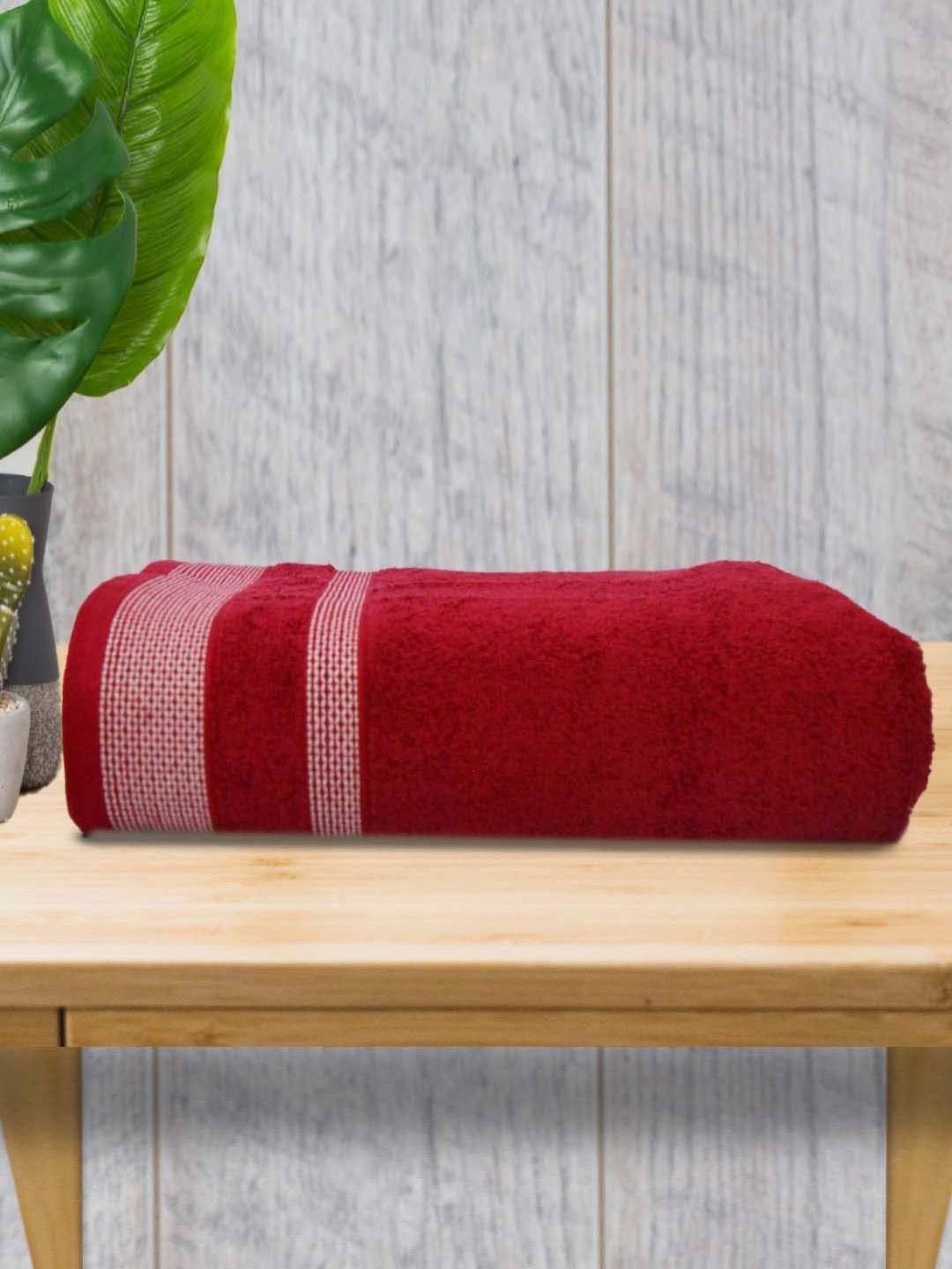 Myntra Elegant Homes Maroon 1 Piece Striped Cotton 400 GSM Towel Set-image-11