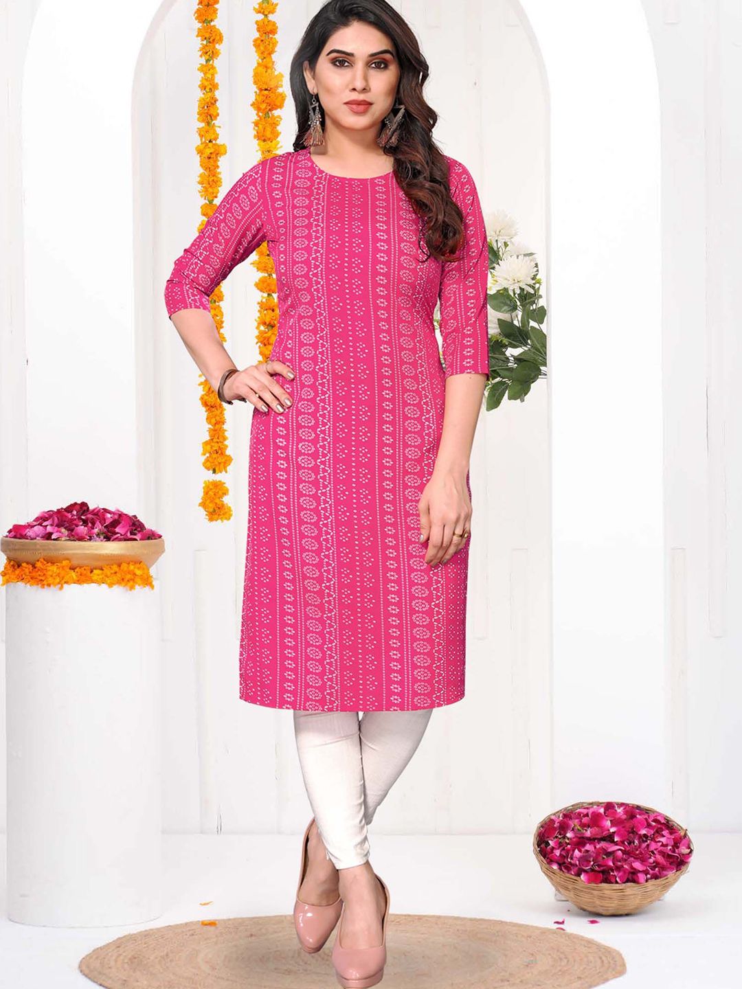 Moda Rapido Bandhani Printed Round Neck Straight Kurta-picture-11