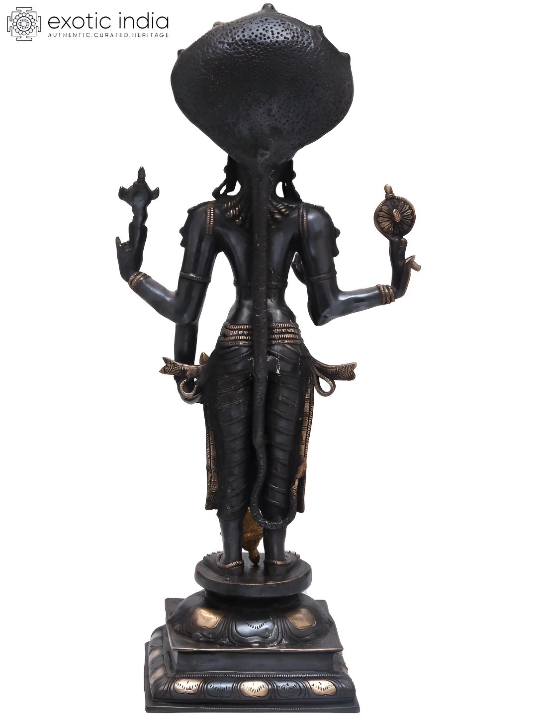 Exotic India Black & Gold-Toned Chaturbhuja Vishnu Religious Idol Showpiece-picture-20