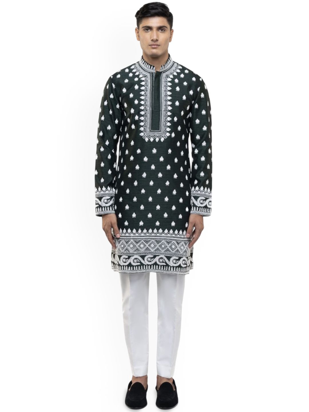 SDS By Kushal Shah Men Floral Embroidered Thread Work Kurta with Trousers Kurta Sets-picture-18