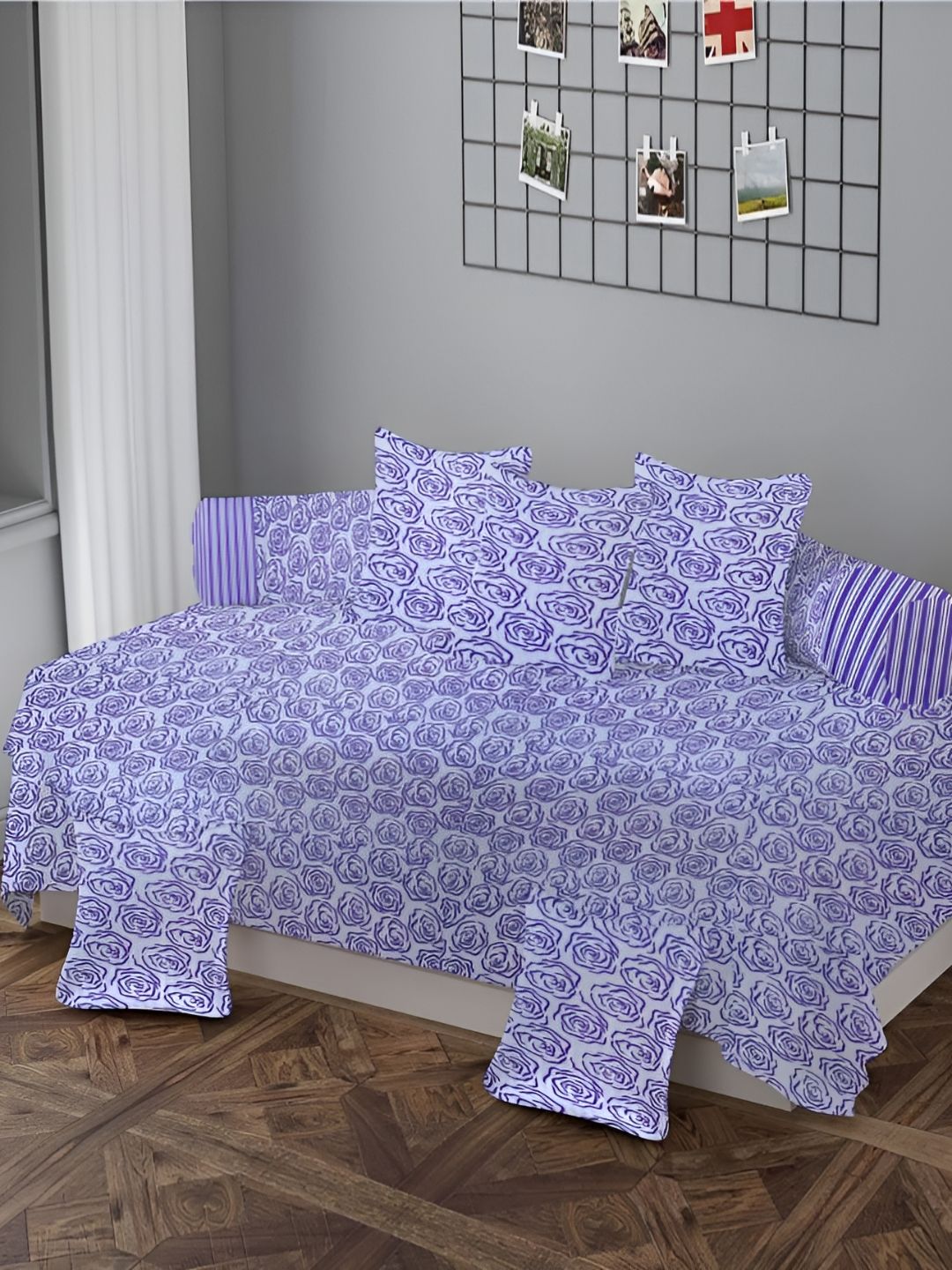 Luxmi Cotton Fabrics 8-Pcs Purple & White PrintedDiwanSet-picture-12