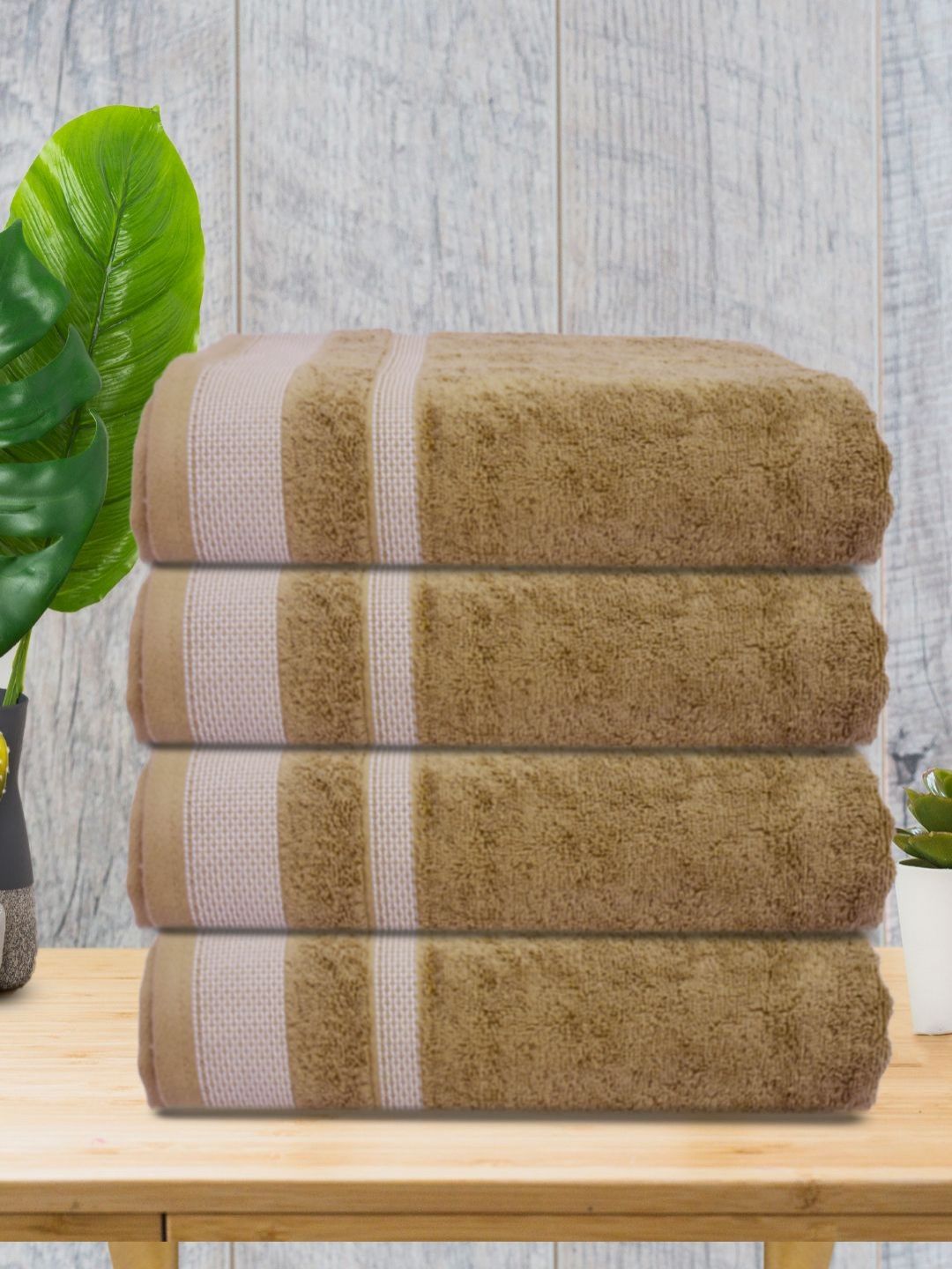 Myntra Elegant Homes Beige 4 Piece Cotton 400 GSM Towel Set-picture-35