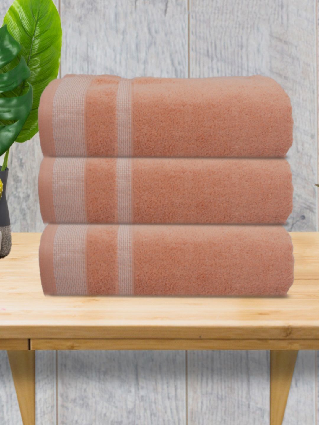 Myntra Elegant Homes Peach & White 3 Pieces Striped 500 GSM Cotton Towel Set-picture-20