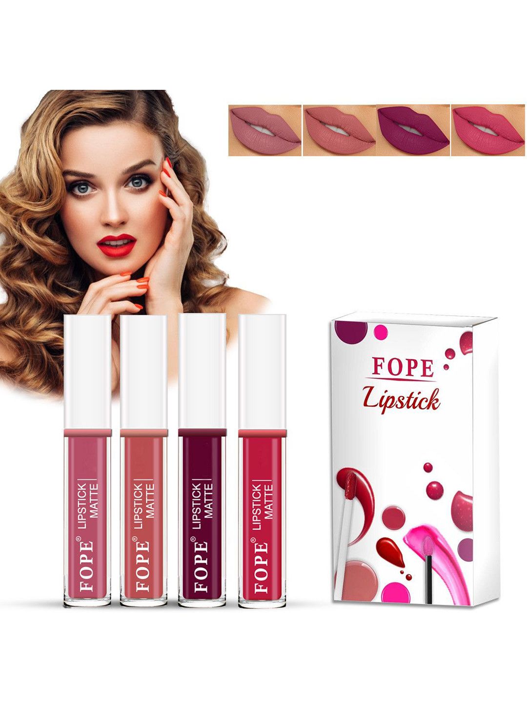 FOPE Set Of 4 Long Lasting Matte Liquid Lipstick - 4 ml Each - Shade 3-5-8-9-image-14