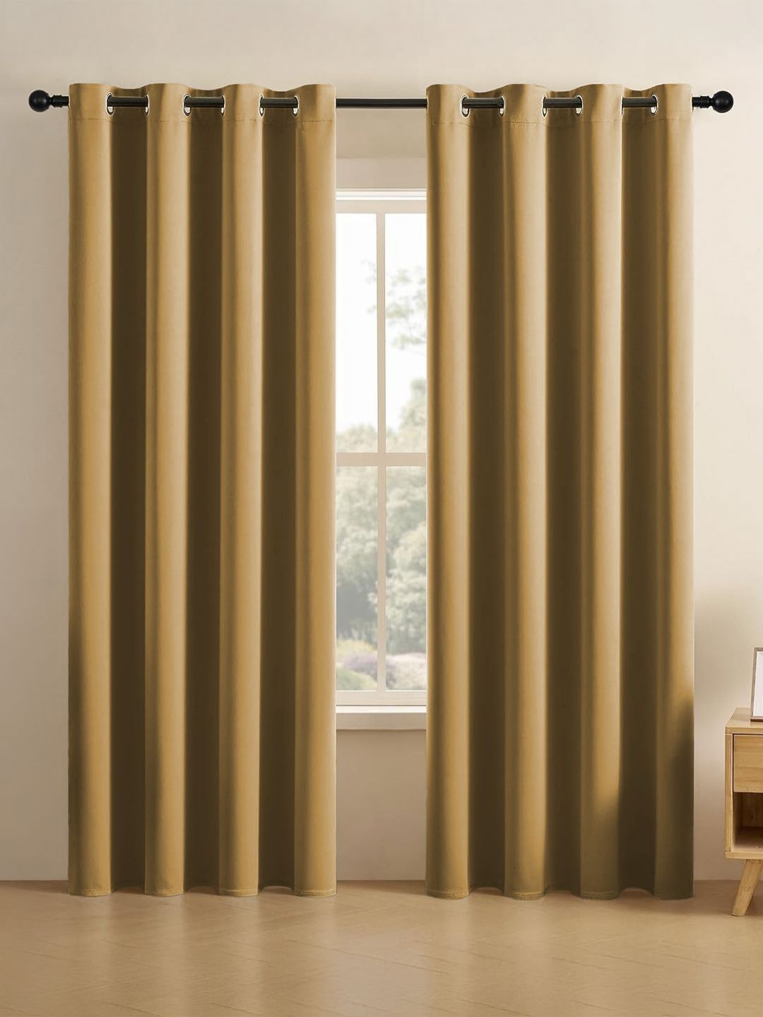 LINENWALAS Happy Sleeping Gold-Toned 2 Pieces Black Out Long Door Curtain-image-19