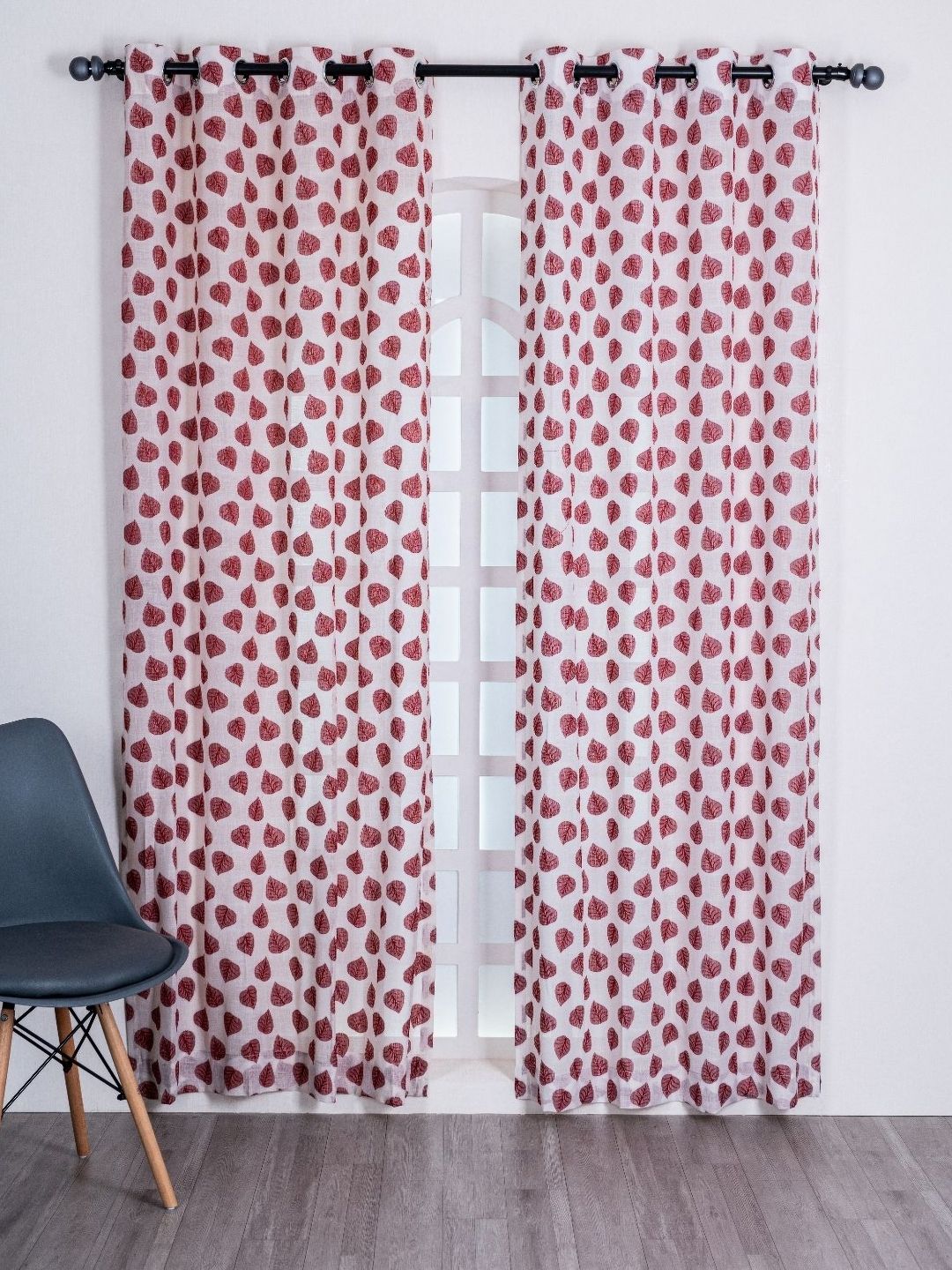 Parda Online White & Red Set of 4 Long Door Curtain-image-20