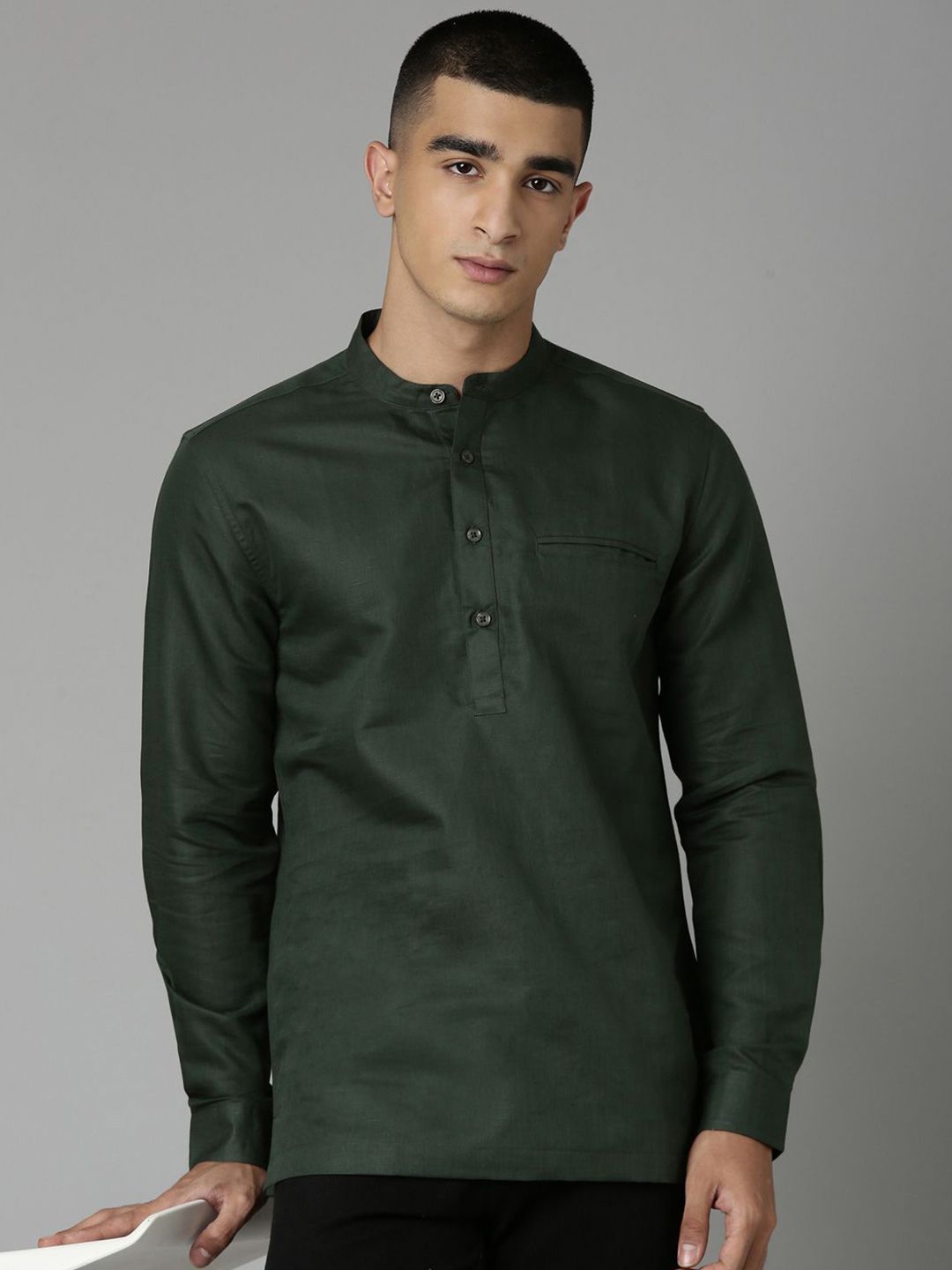 Mast & Harbour Men Standard Fit Solid Mandarin Collar Casual Shirt-picture-30