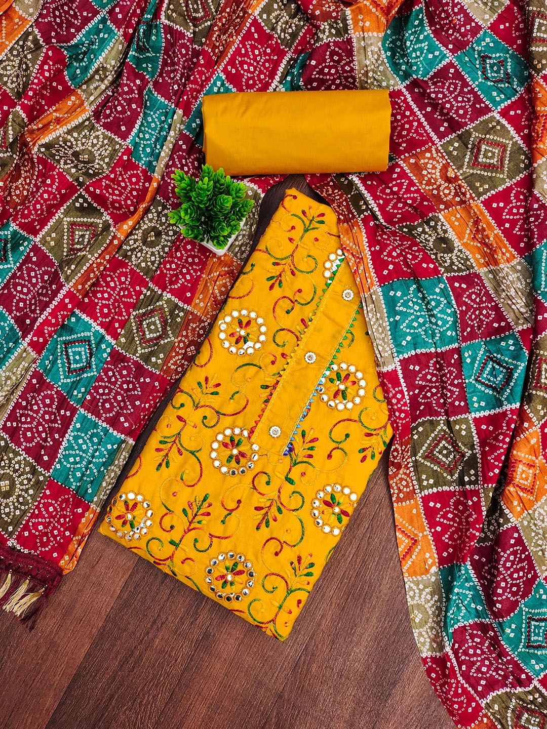 LeeliPeeri Designer Floral Embroidered Mirror Work Unstitched Dress Material-picture-14