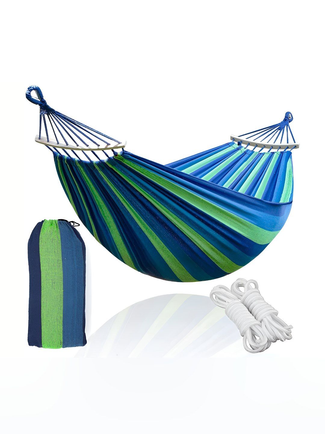 Baskety Blue & Green 2-Person Hammock Beach Swing With Hardwood