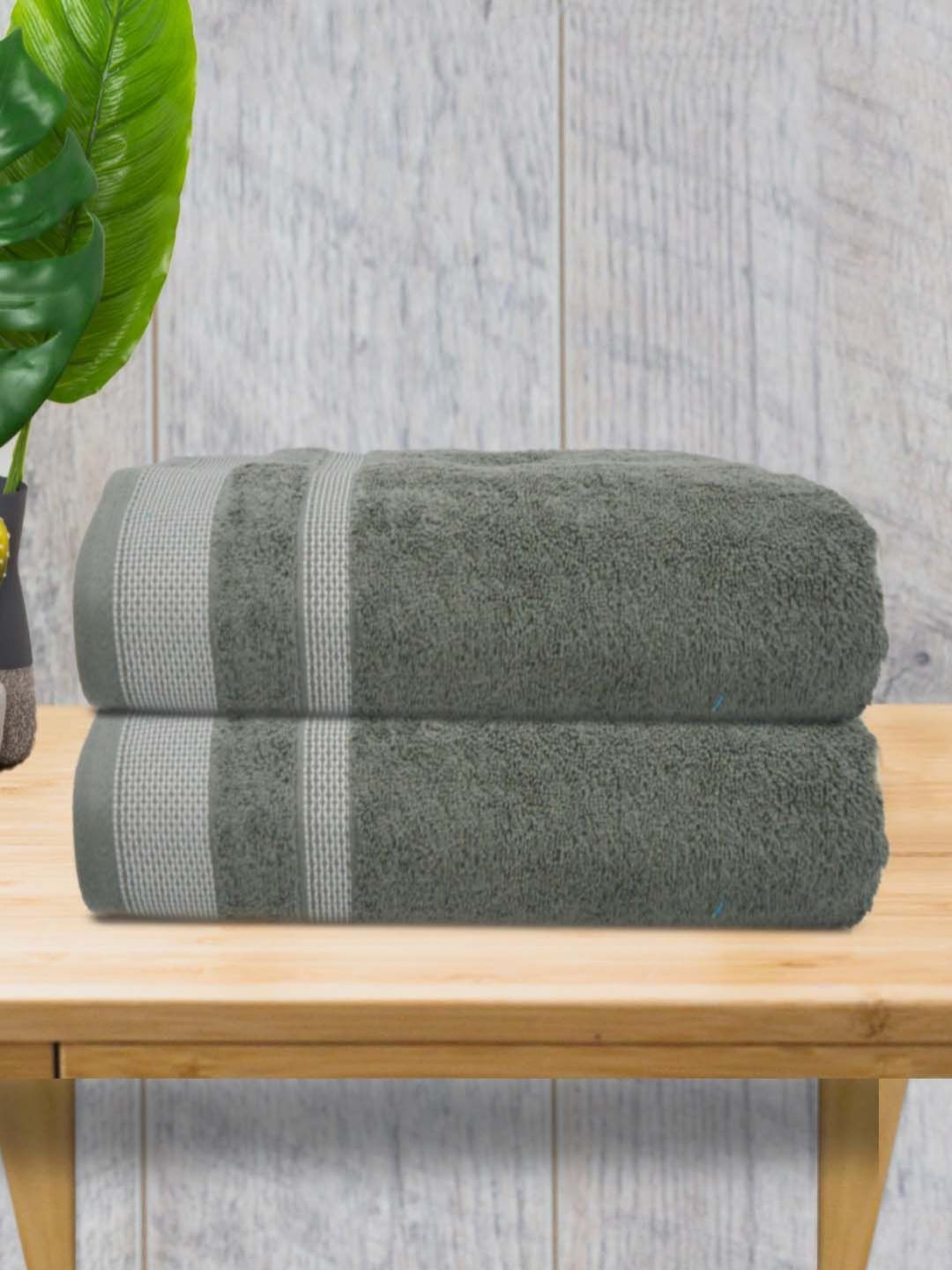 Myntra Elegant Homes Grey 2 Pieces Striped 500 GSM Cotton Towel Set-image-29