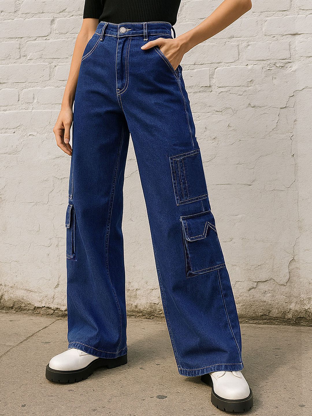 SASSAFRAS Women Straight Fit High-Rise Slash Knee Stretchable Jeans-image-35