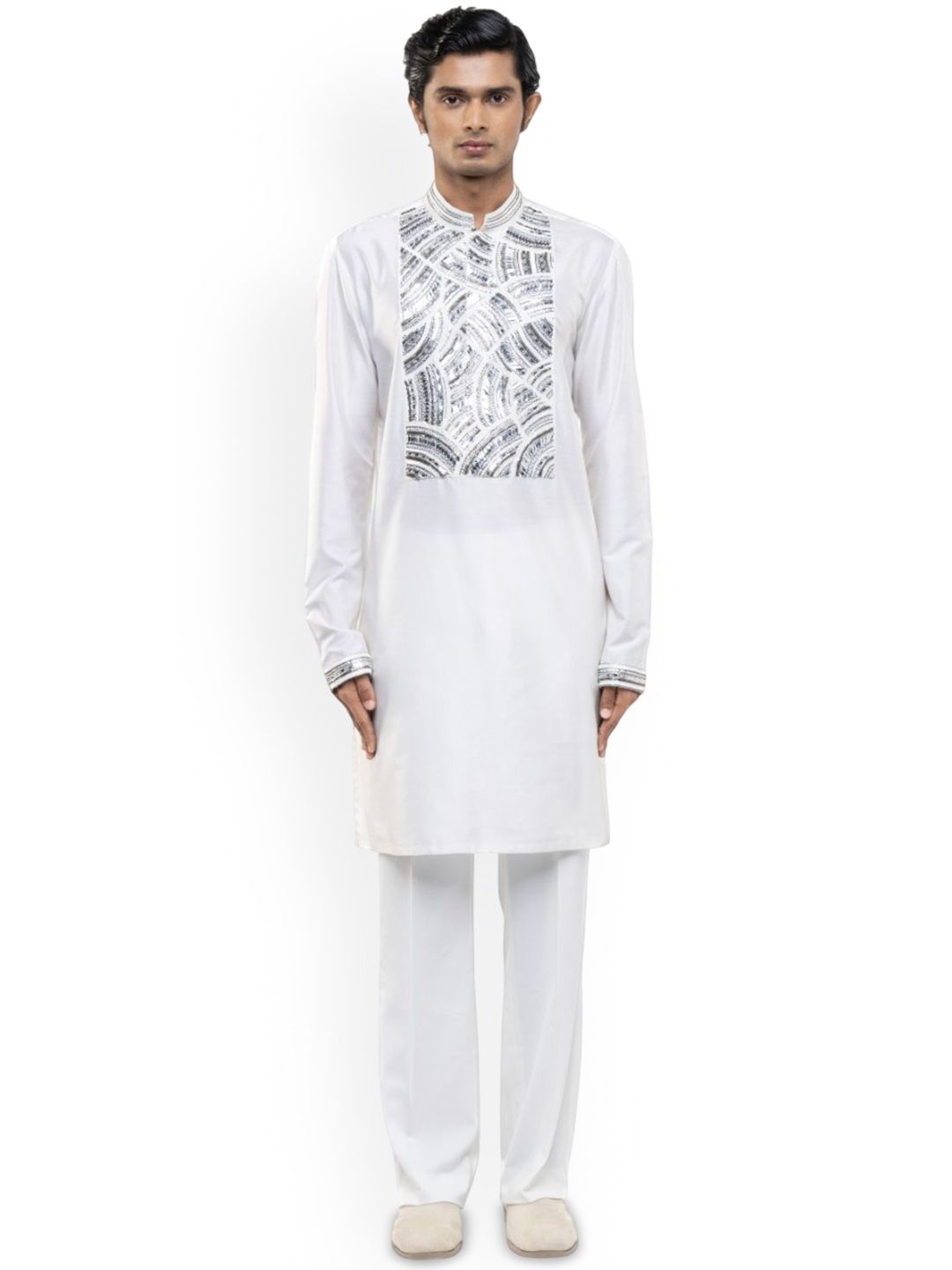 SDS By Kushal Shah Geometric Embroidered Mandarin Collar Straight Kurta With Trousers-picture-22