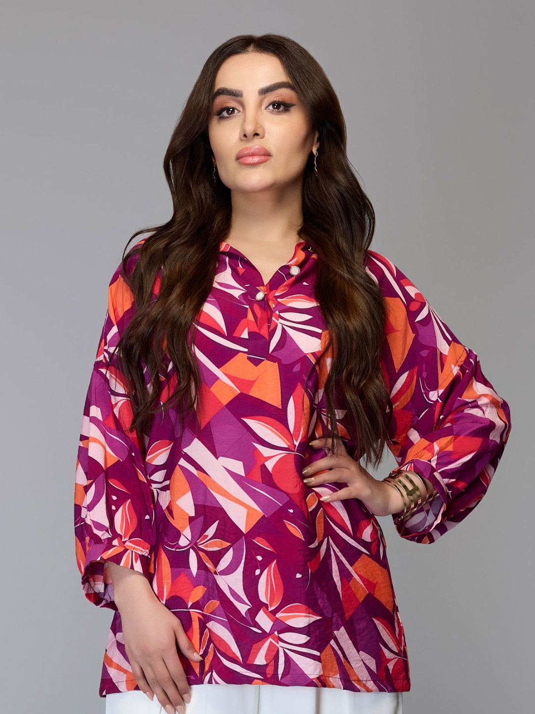 Tamiska By Narendra Kumar Abstract Printed Shirt Collar A-Line Top-picture-16