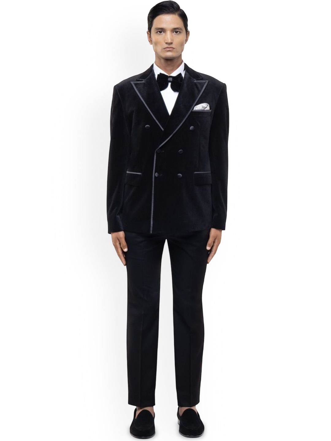 SDS By Kushal Shah Velvet Peak Lapel Double Breasted Tuxedo Three-Piece Suit-picture-36
