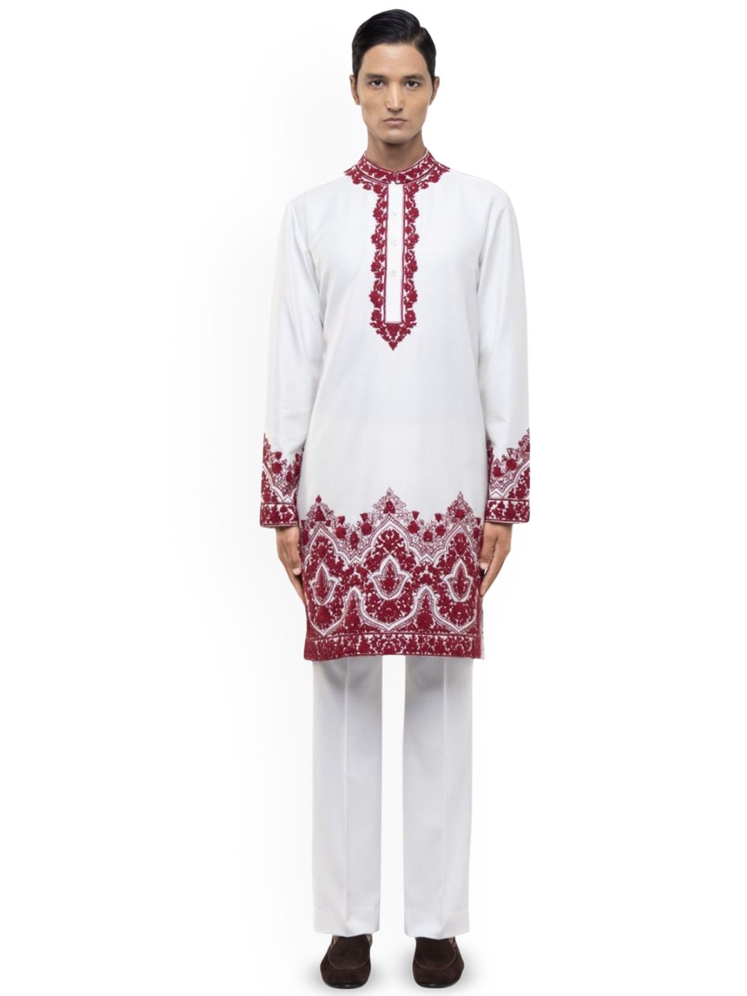SDS By Kushal Shah Ethnic Motifs Embroidered Mandarin Collar Silk Kurta & Trousers-picture-44