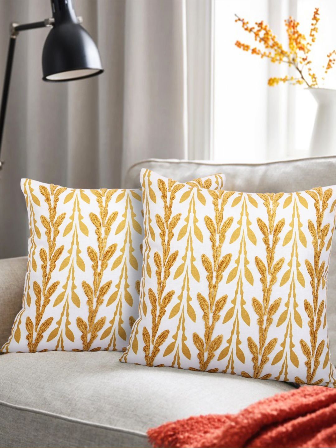 Myntra Elegant Homes Yellow & White 2 Pieces Embroidered Square Cushion Covers-picture-36