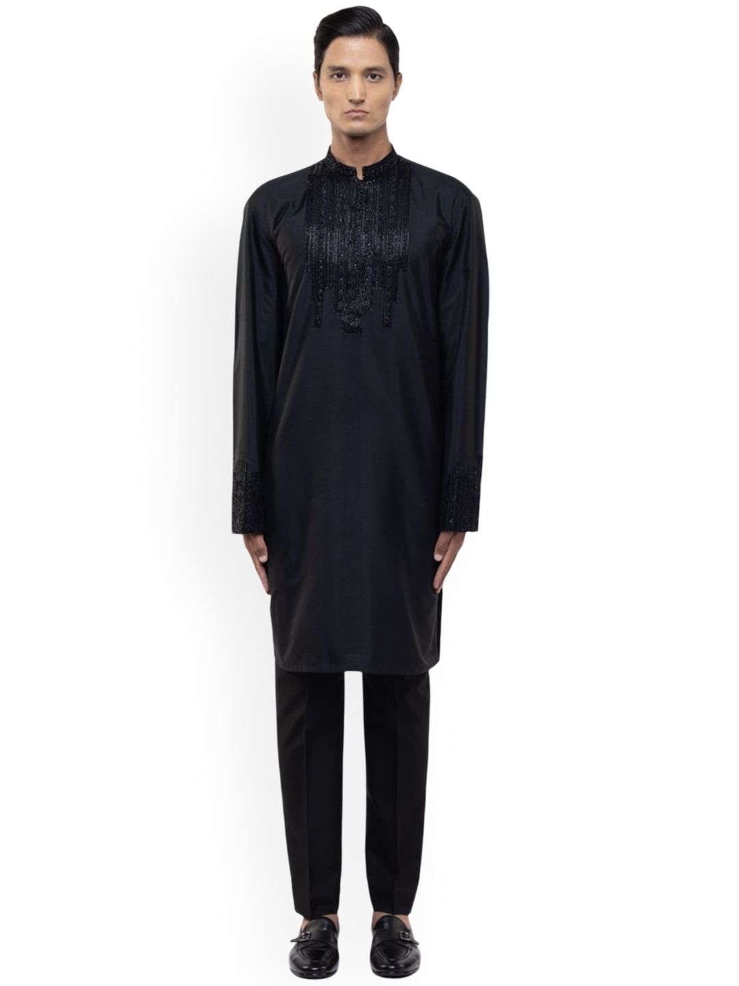 SDS By Kushal Shah Geometric Yoke Design Mandarin Collar Sequinned Silk Kurta With Trouser-picture-47