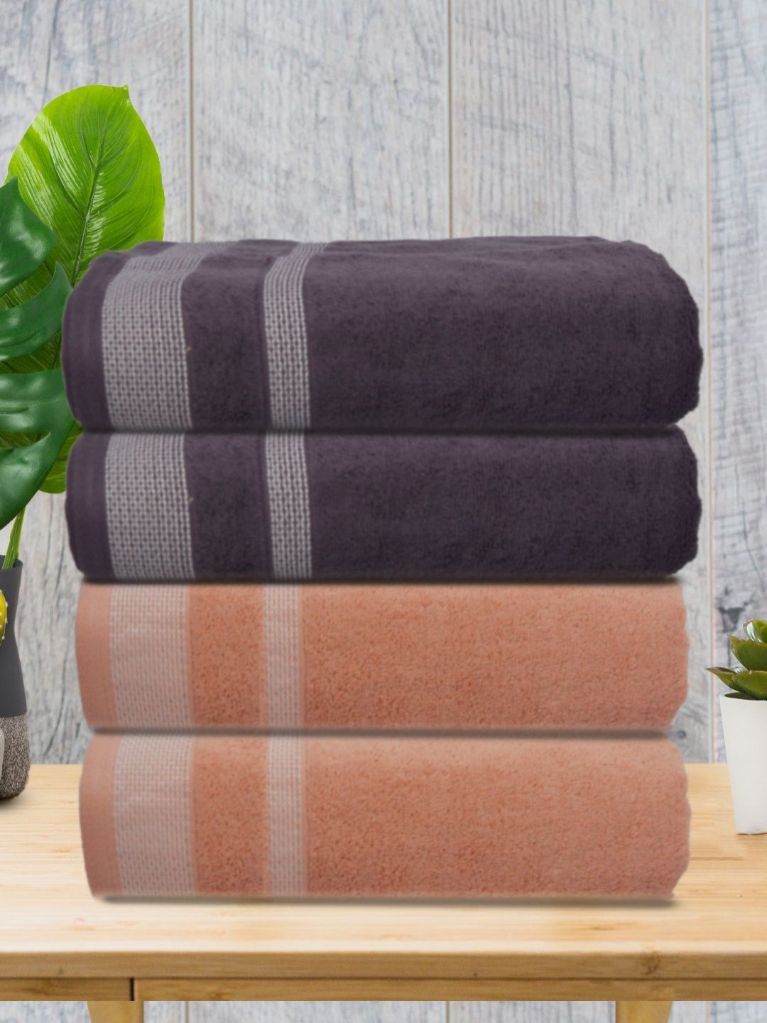 Myntra Elegant Homes Purple & Peach-Coloured 4 Piece Cotton 400 GSM Towel Set-picture-20
