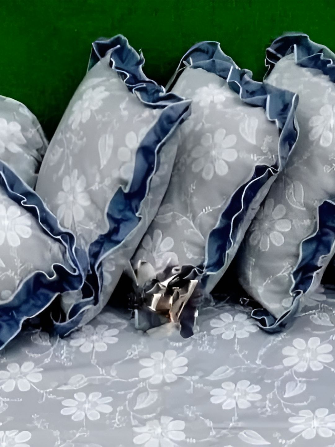 Luxmi Cotton Fabrics 8-Pcs Grey & White PrintedDiwanSet-picture-13