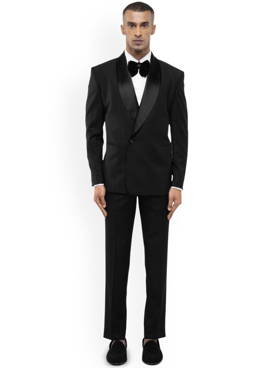 SDS By Kushal Shah Striped Shawl collar Double Breasted Tuxedo Three-Piece Suit-picture-52