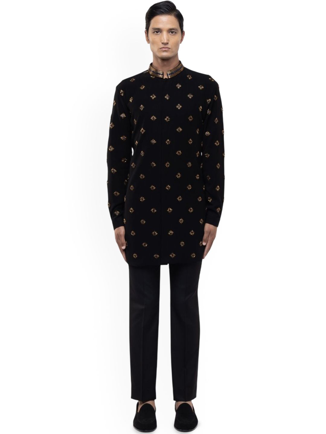 SDS By Kushal Shah Geometric Embroidered Mandarin Collar Beaded Cotton Kurta With Trouser-picture-57