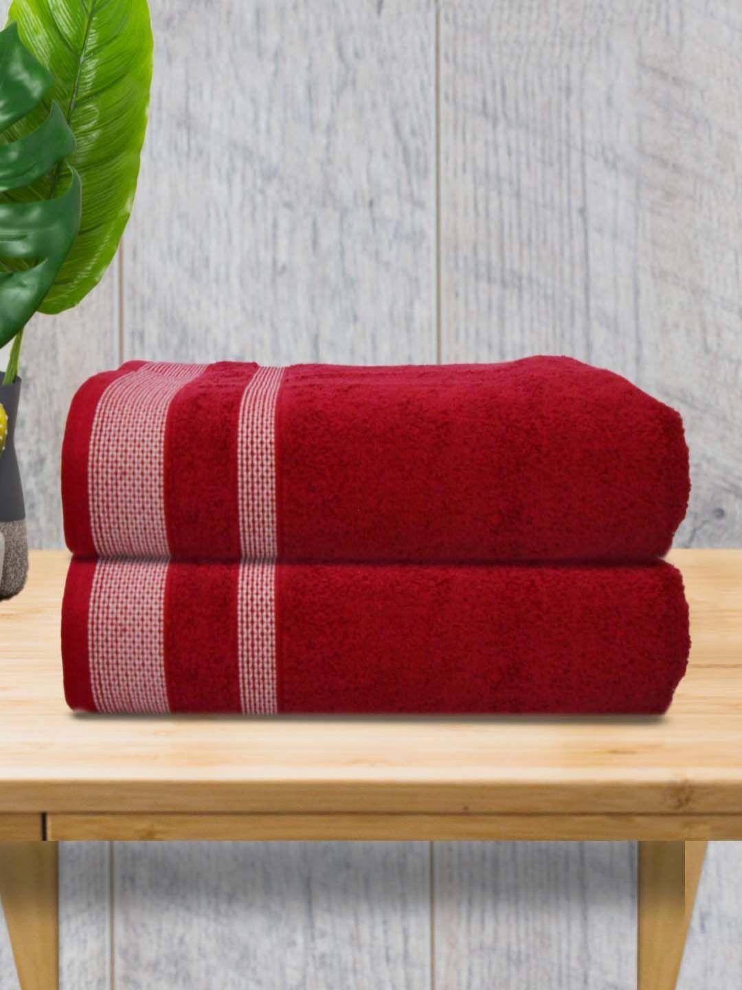 Myntra Elegant Homes Maroon & White 2 Piece Striped 500 GSM Cotton Towel Set-picture-13
