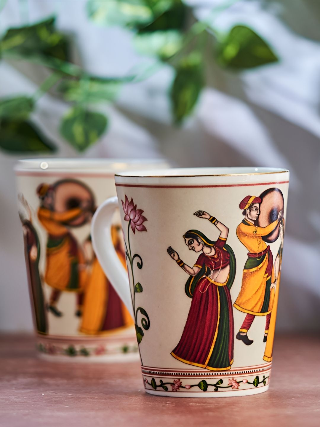GOLDEN QUEEN'S Maroon & White 2 Pieces Dancing TunePrinted Ceramic Glossy Mugs-image-14