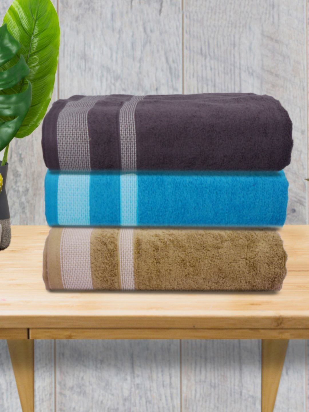 Myntra Elegant Homes Green & Grey 3 Piece Striped Cotton 400 GSM Towel Set-picture-41