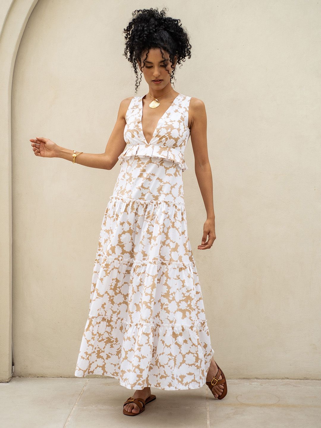 Sunset Palm Midi Flare Dress