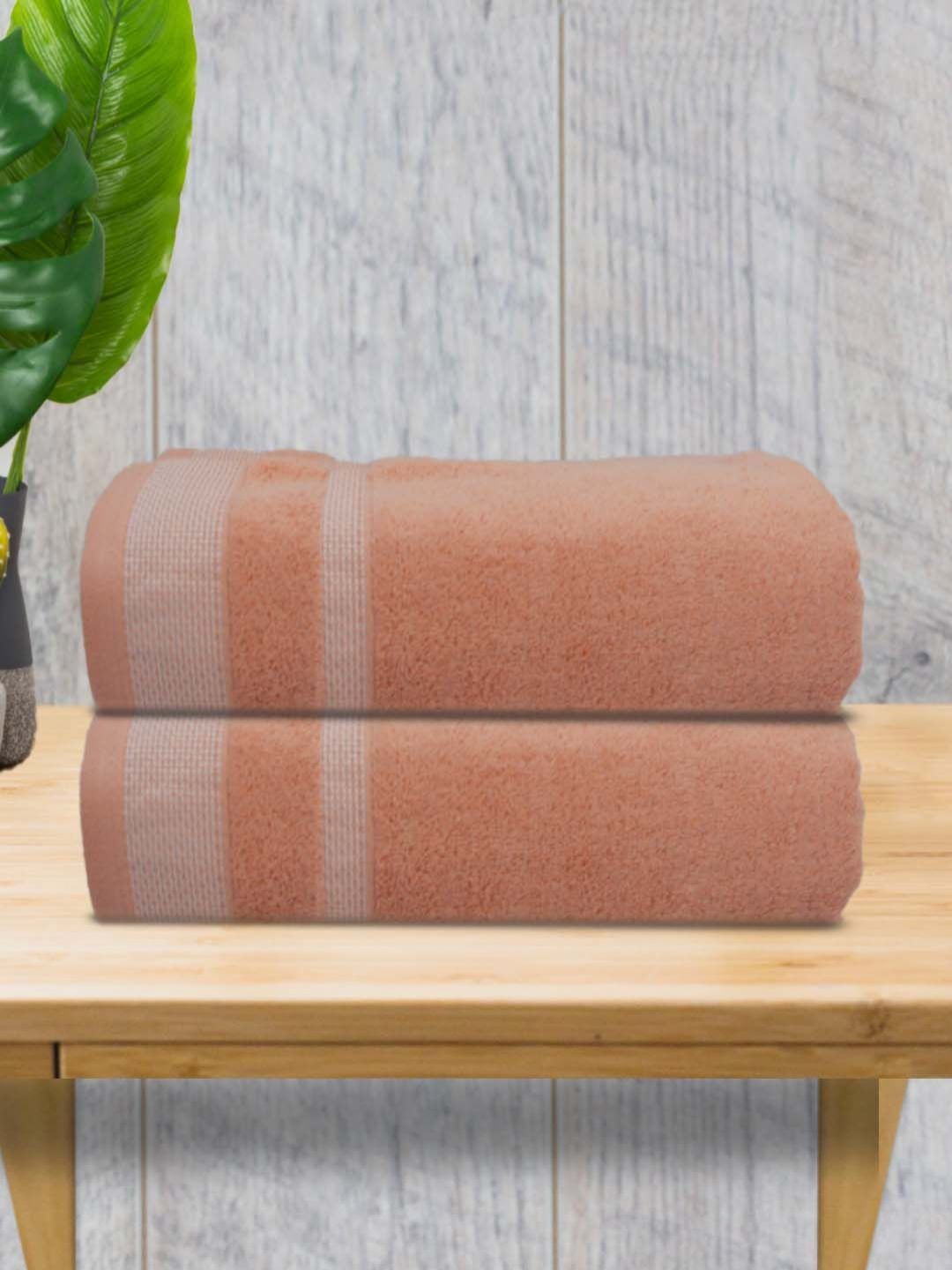 Myntra Elegant Homes Peach & White 2 Pieces Striped 500 GSM Cotton Towel Set-picture-18