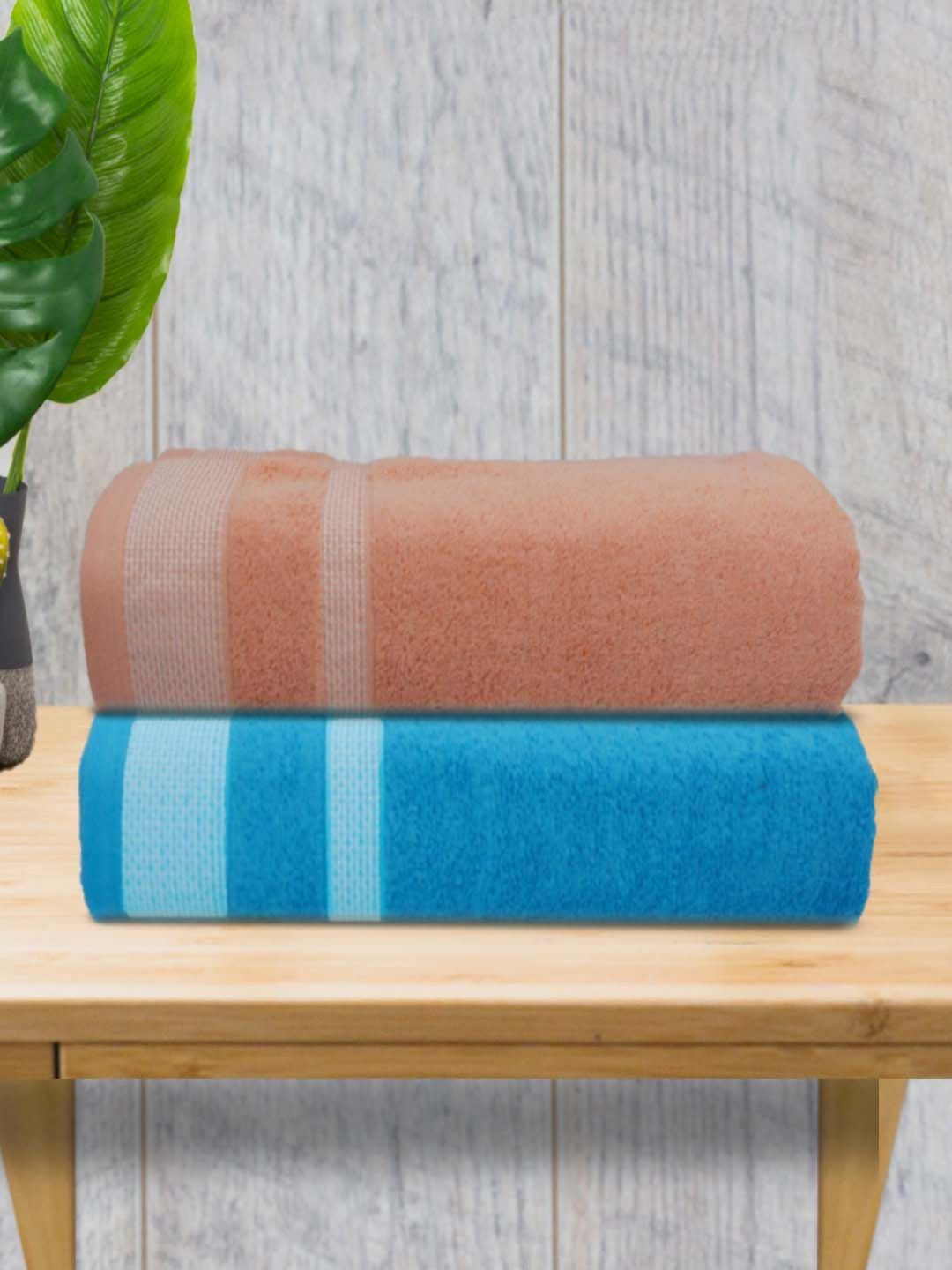 Myntra Elegant Homes Blue & Beige 2 Piece Striped Cotton 400 GSM Towel Set-image-11