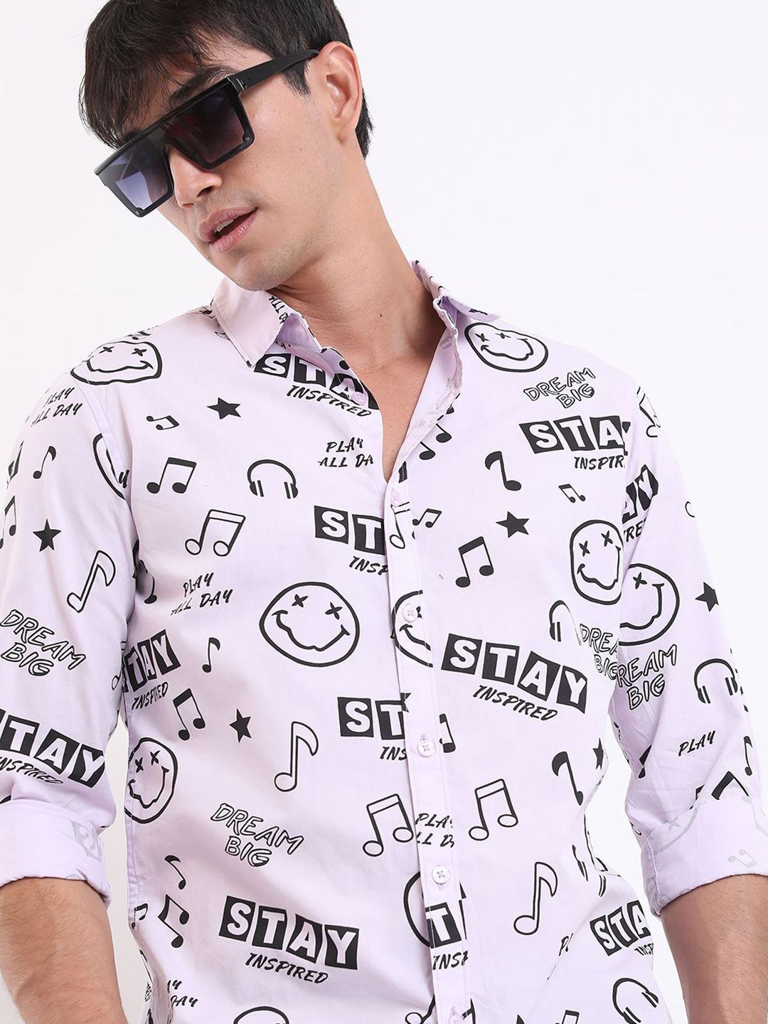 HIGHLANDER Men Slim Fit Typography Printed Spread Collar Cotton Casual Shirt-picture-55