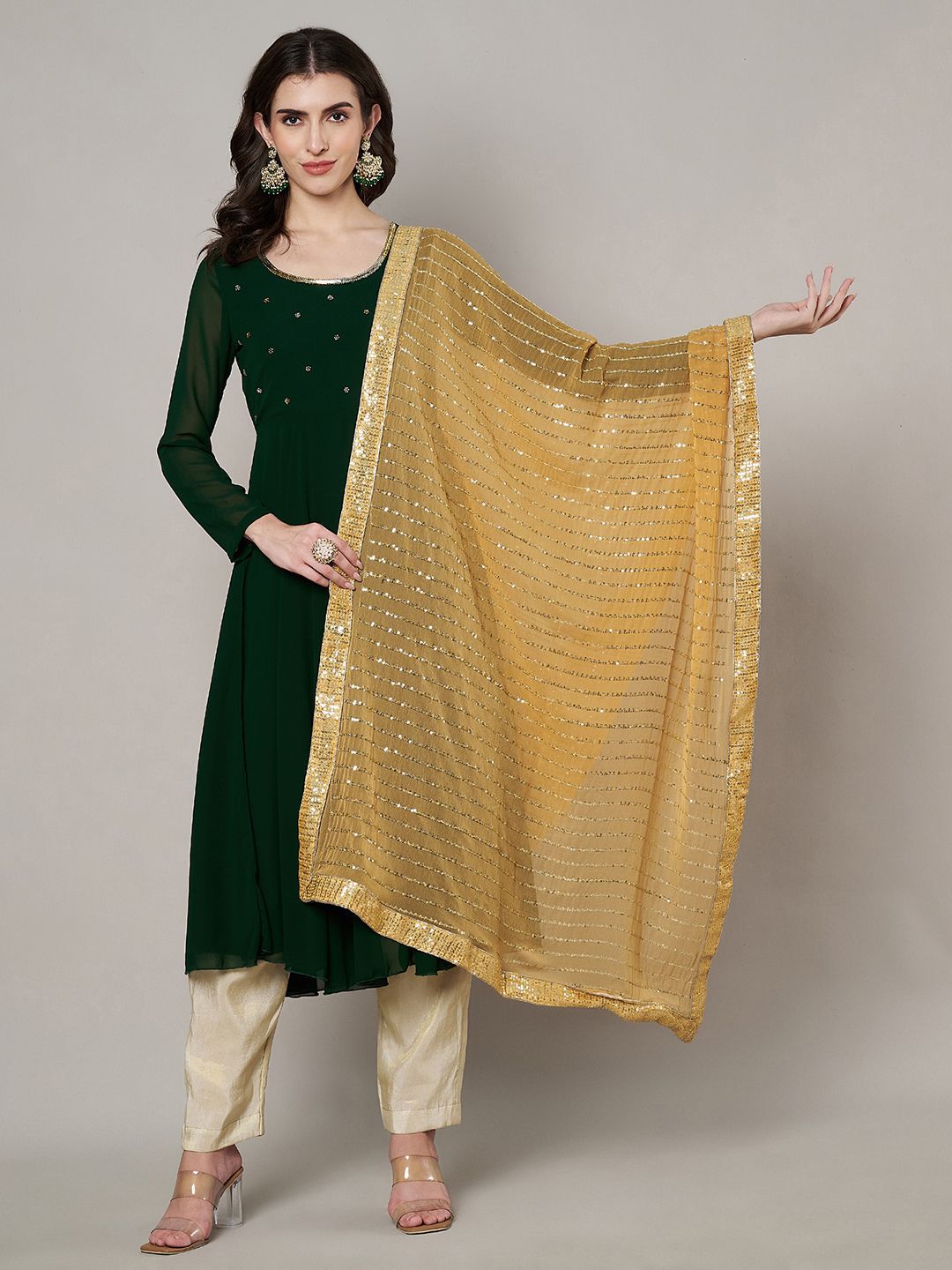 MUFFLY Striped Sequinned Silk Dupatta-picture-31