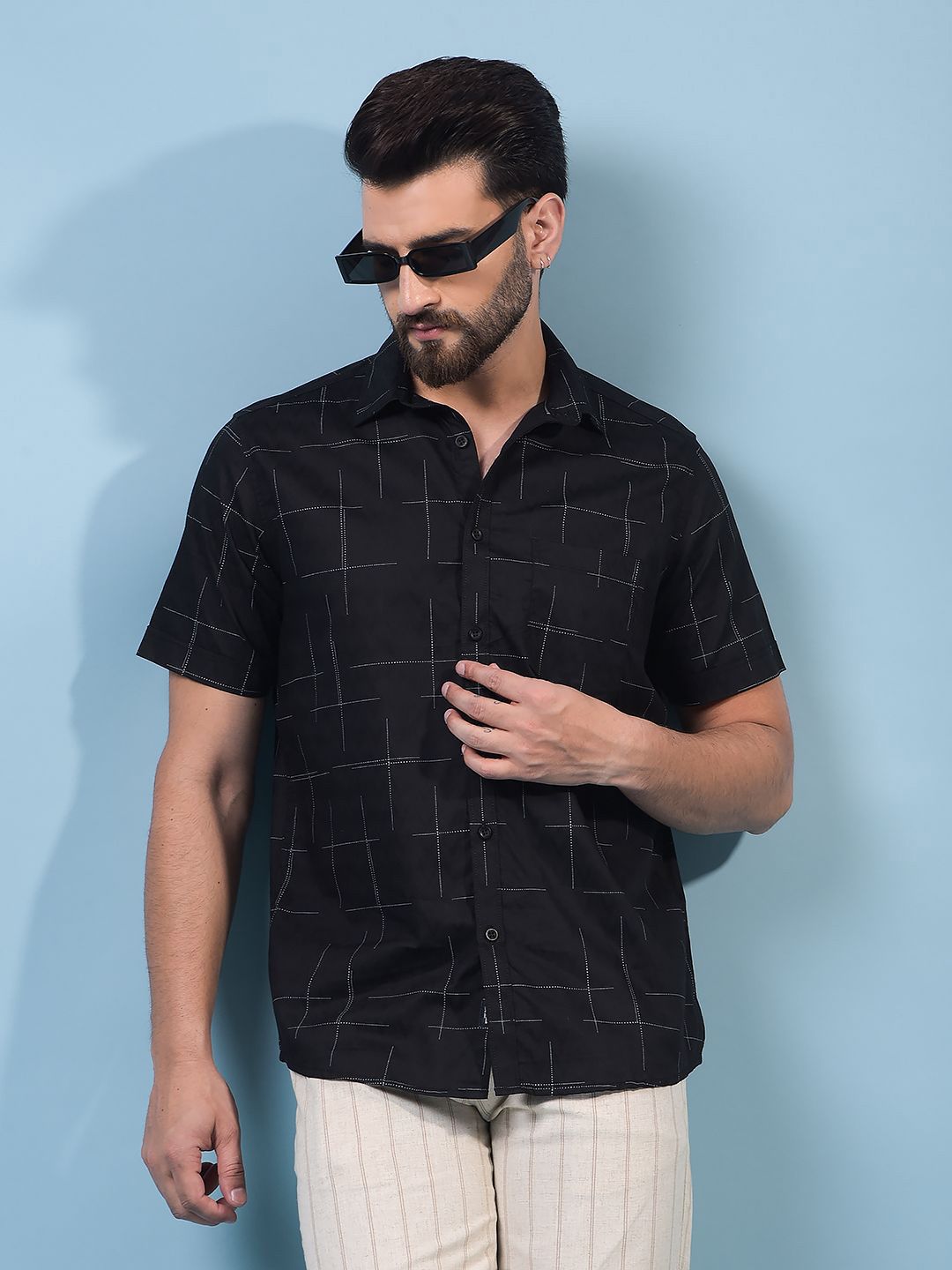 Crimsoune Club Men Classic Slim Fit Windowpane Checks Printed Casual Shirt-picture-38