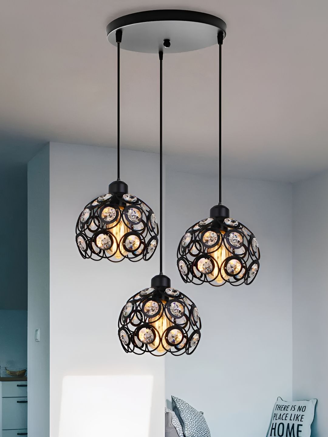 Decorcity Black Crystal Ball Lampshade Jewel Ball Chandelier Ceiling Lamp