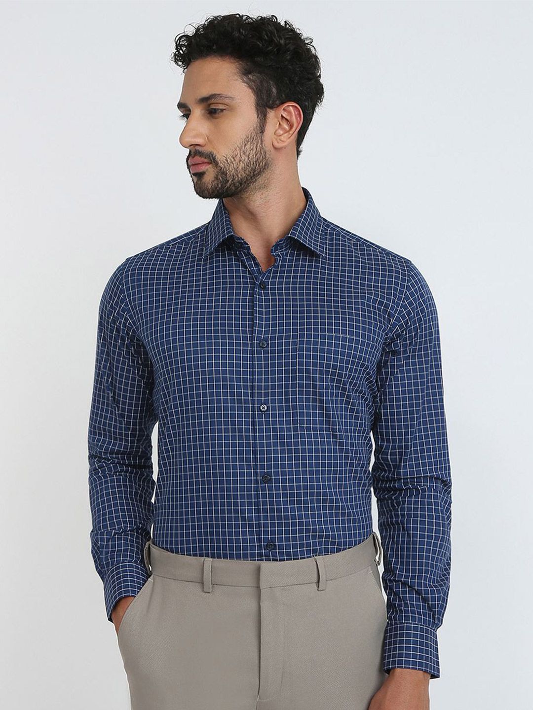Raymond Checked Contemporary Fit Cutaway Collar Formal Shirt-picture-12