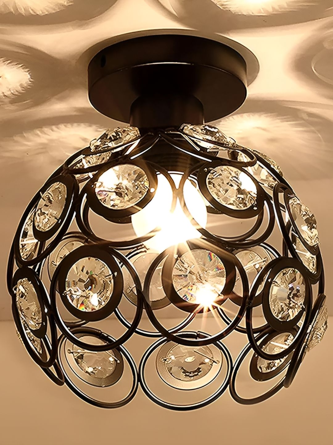Decorcity Black Mini Chandelier Crystal Semi-Flush Mount Corridor Ceiling Lamp-image-1