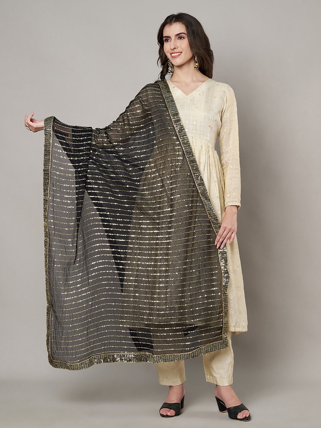 MUFFLY Striped Gotta Patti Chinon Dupatta-picture-13