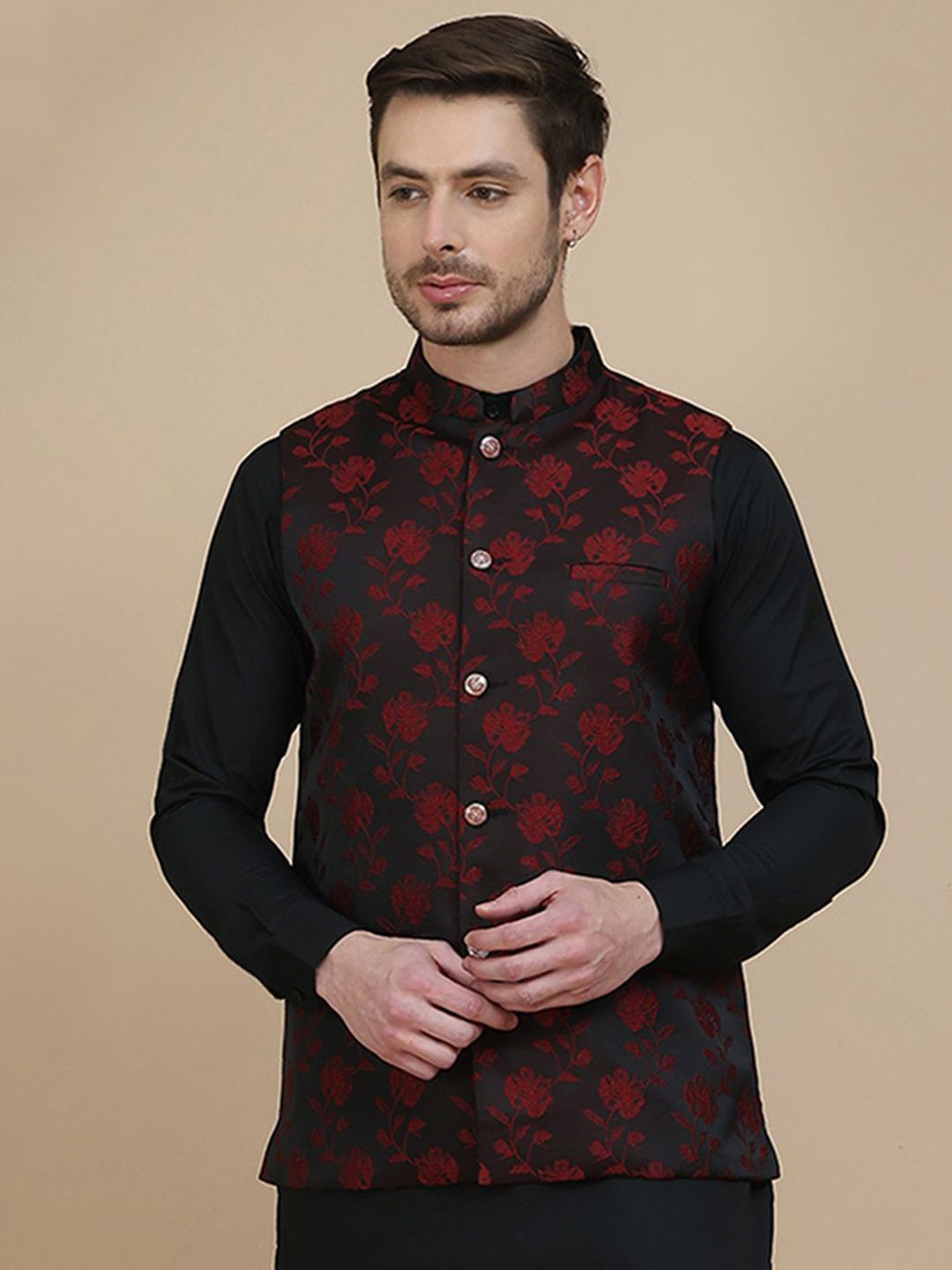 Jompers Embossed Woven Design Nehru Jacket-picture-25