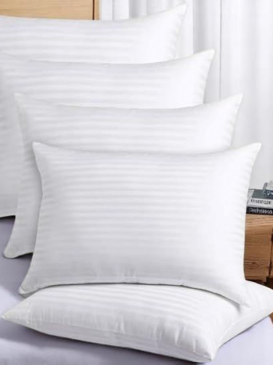 Shadowkart White 5 Pieces Striped Fibre Filled Ultra Soft Sleep Pillows-image-27