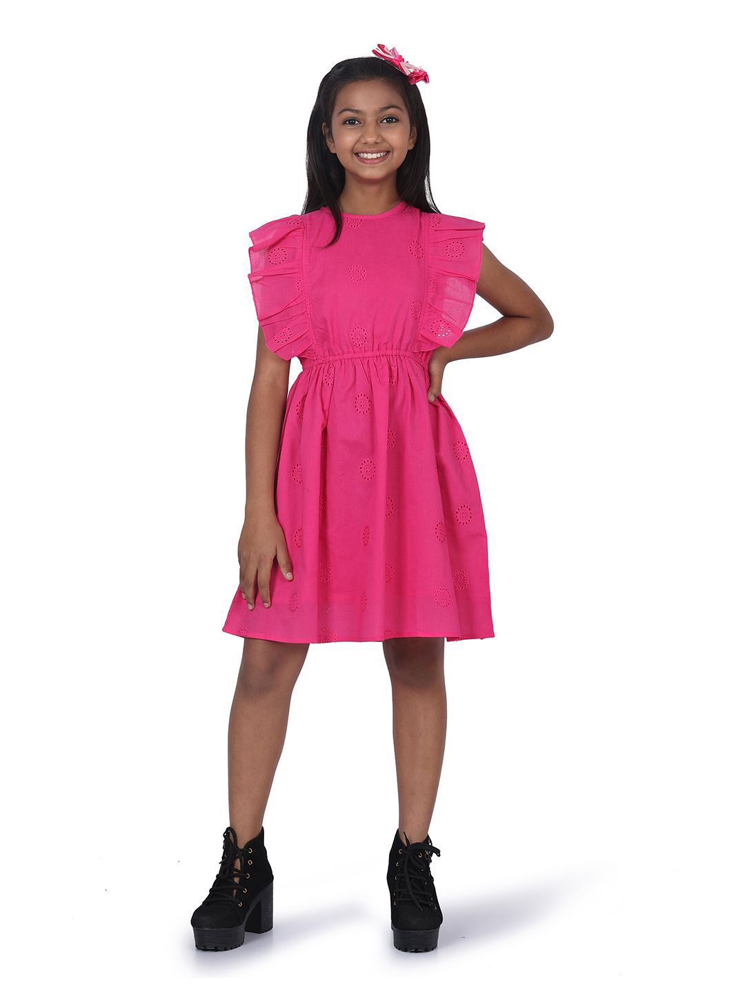 SILK SPARROW Girls Self Design Gathered or PleatedFit & Flare Dress-picture-29