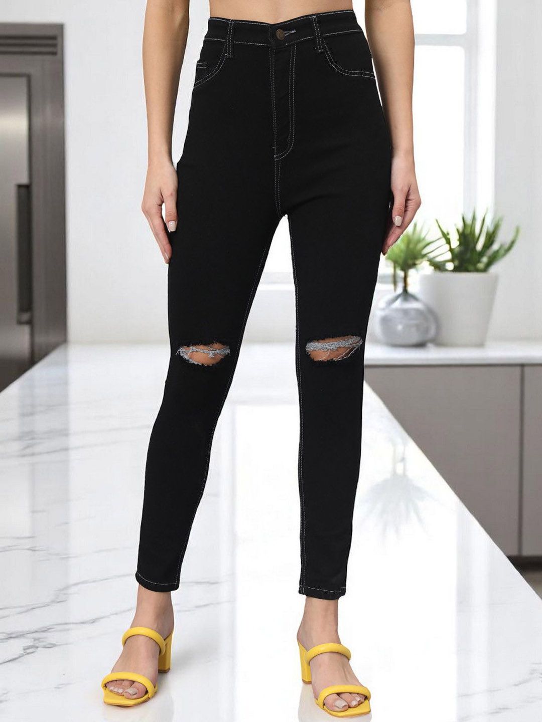 GUTI Women Skinny Fit High-Rise Slash Knee Stretchable Jeans-picture-28