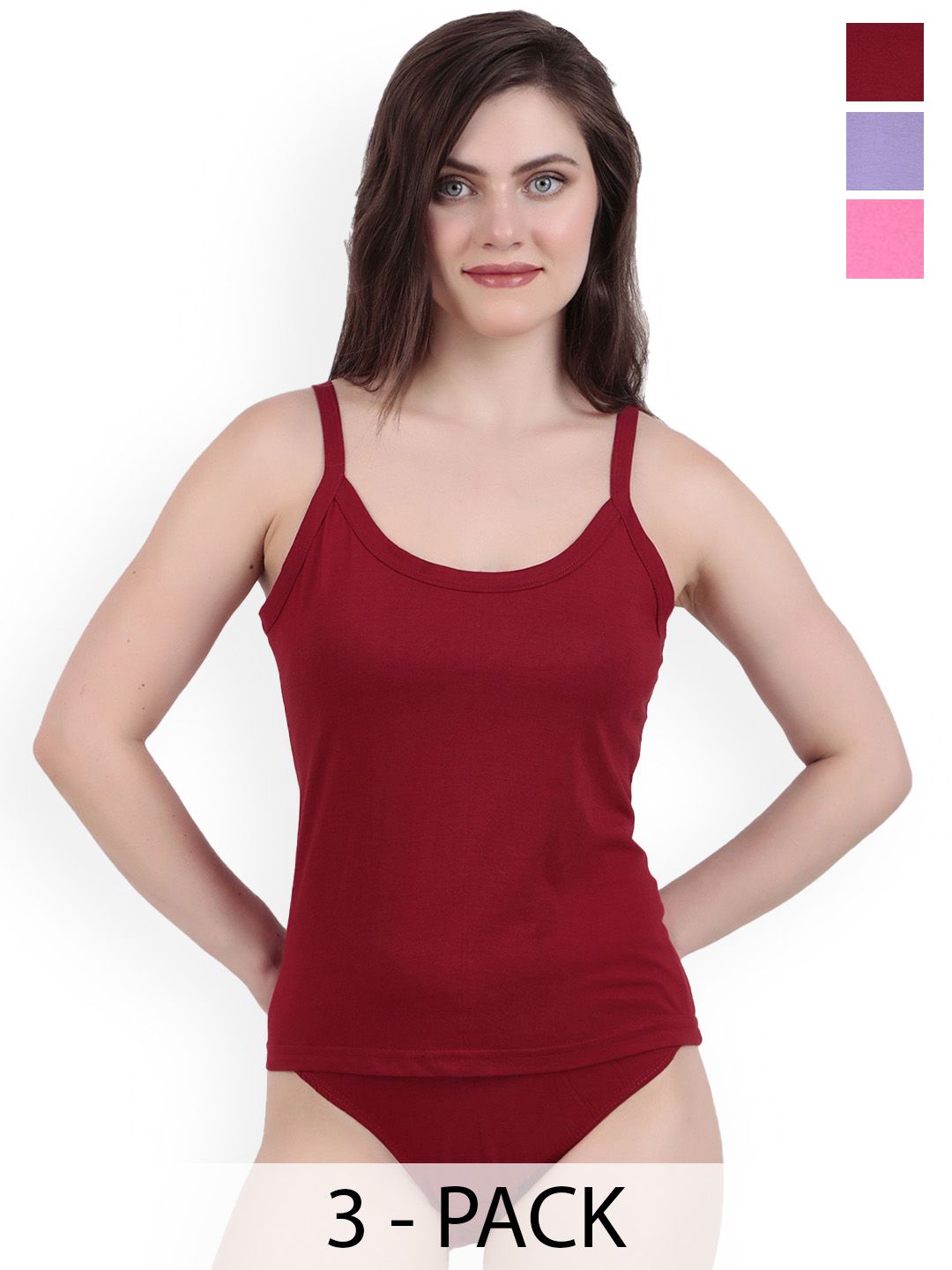 inner element Pack Of 3 Pure Cotton Round Neck Breathable Camisoles