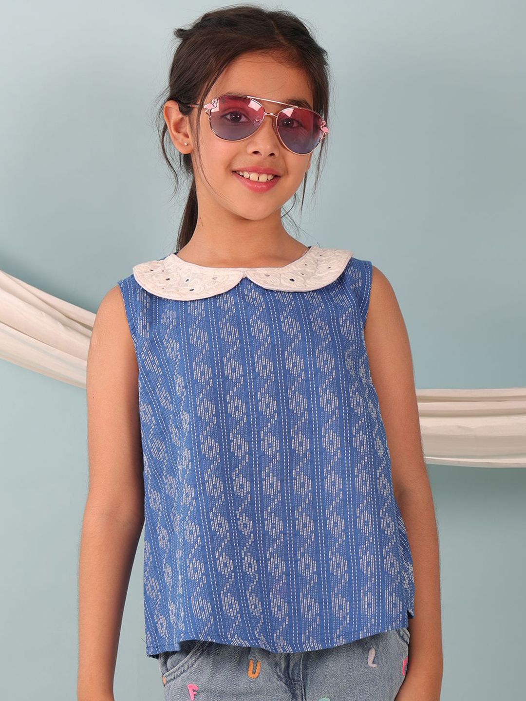 Sangria Girls Geometric Embroidered Peter Pan Collar Regular Tops-picture-32