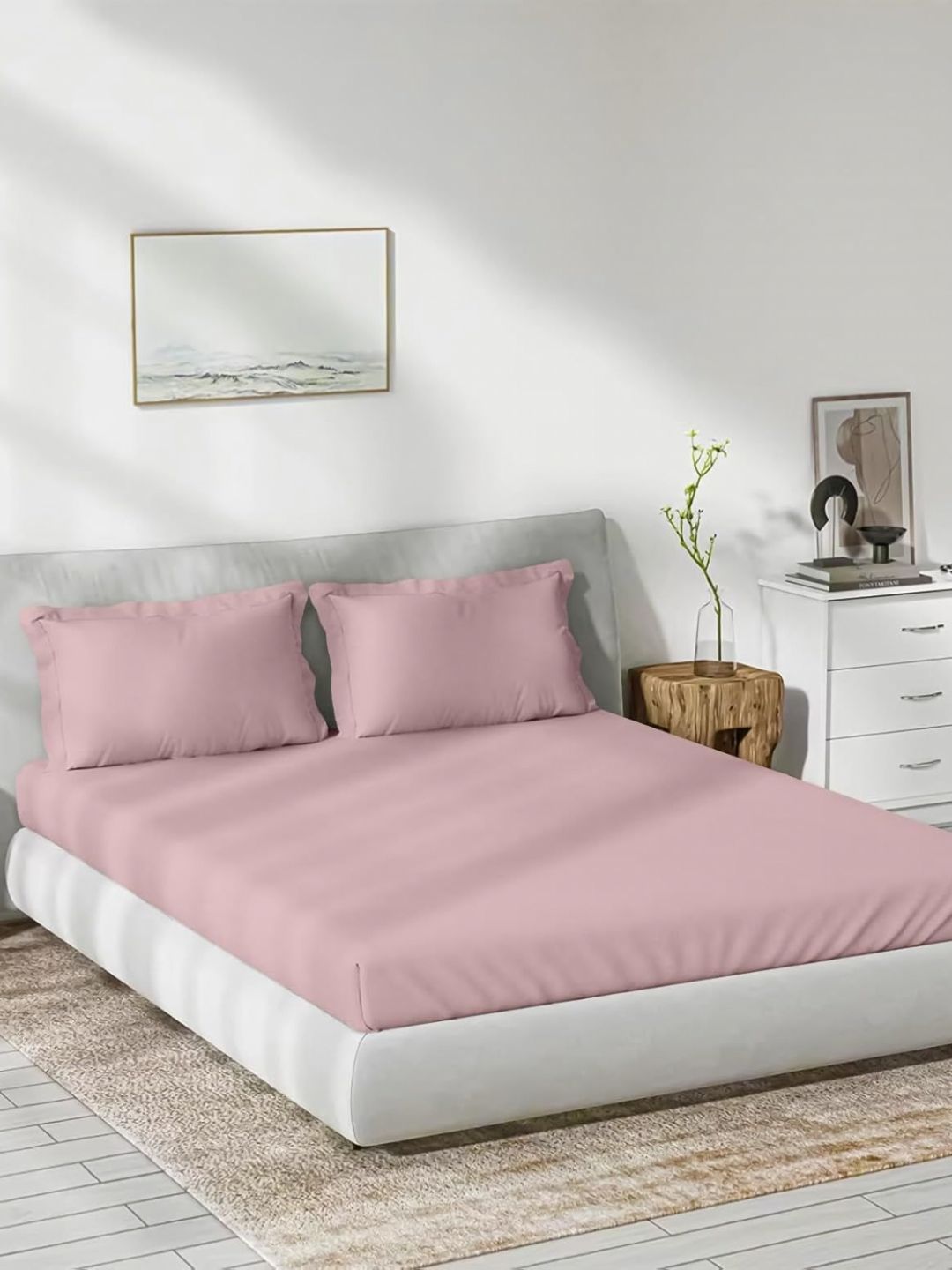 Trance Home Linen Rose Bamboo Cotton 300 TC Fitted Single Bedsheet Set-1.83 m x 1.22 m-image-31