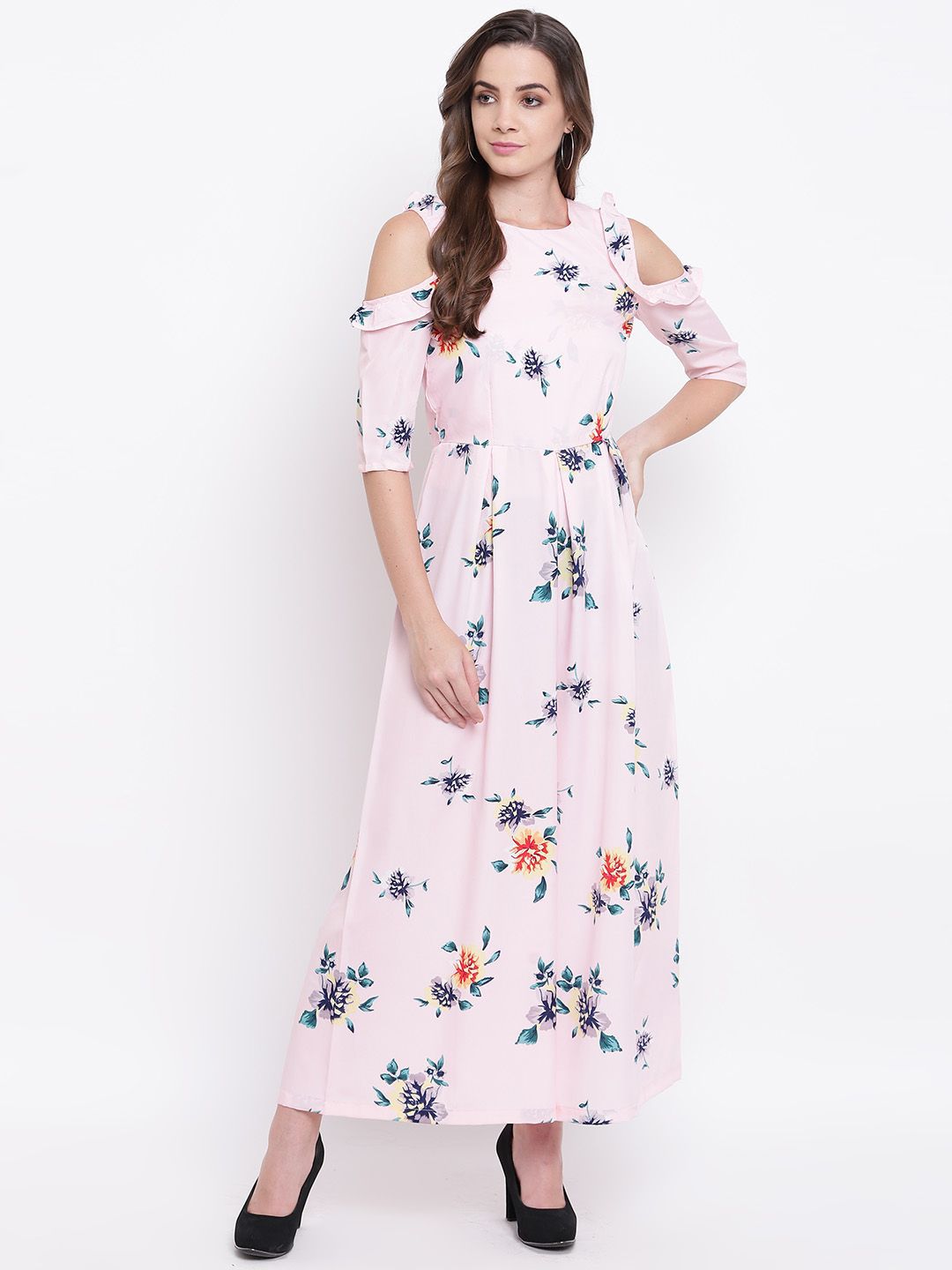 DressBerry Women Floral Printed Crepe Cold-Shoulder Basic Jumpsuit-picture-15