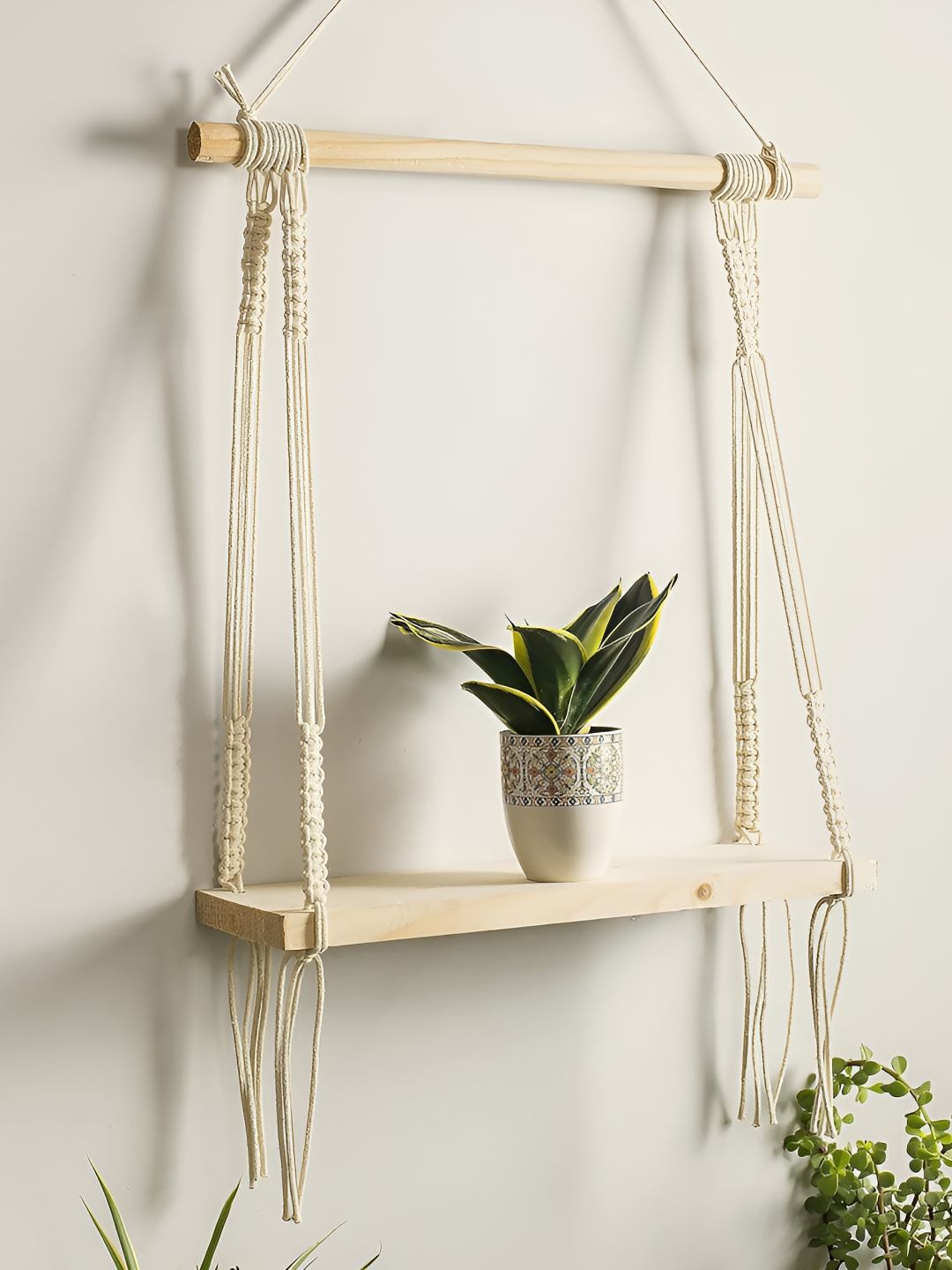 Decorcity White Macrame Hanging Shelf-image-20