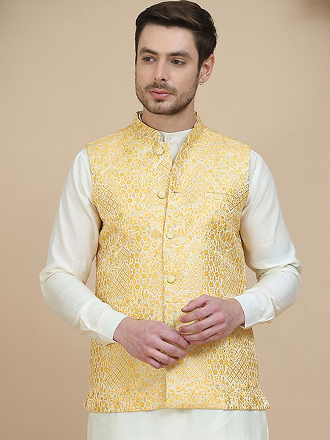 Jompers Woven Design Satin Nehru Jacket