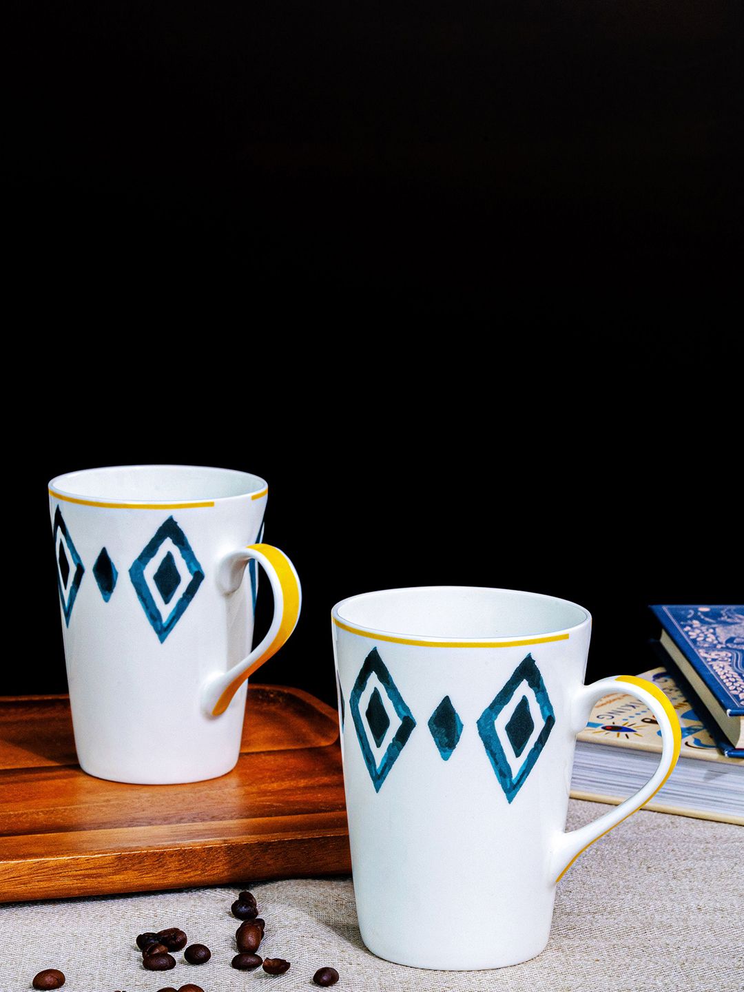 GOODHOMES White & Blue 2 Pieces Printed Glossy Mugs 360ml-picture-17