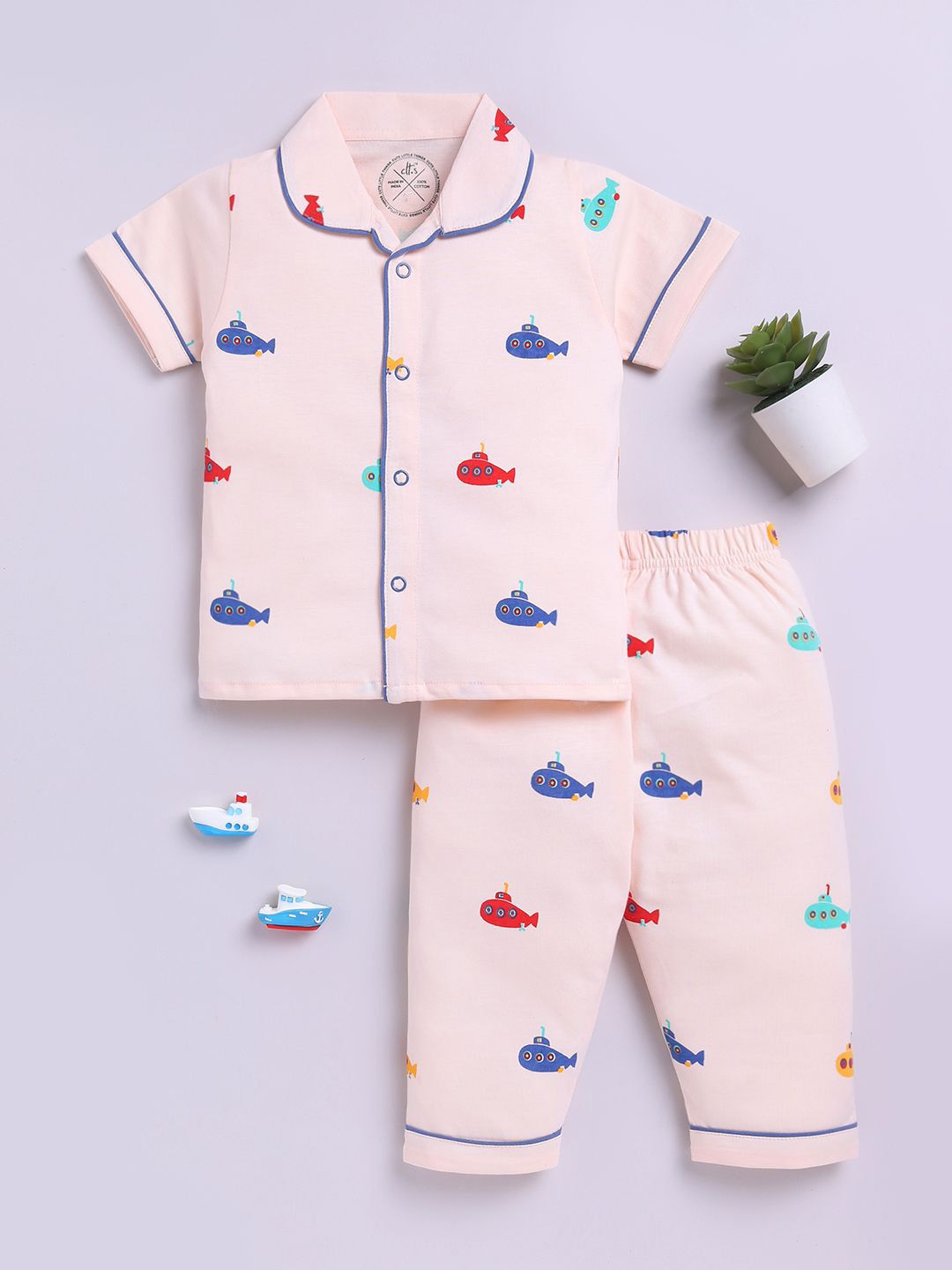 Clt.s Kids Printed Lapel Collar Pure Cotton Night Suit-picture-42
